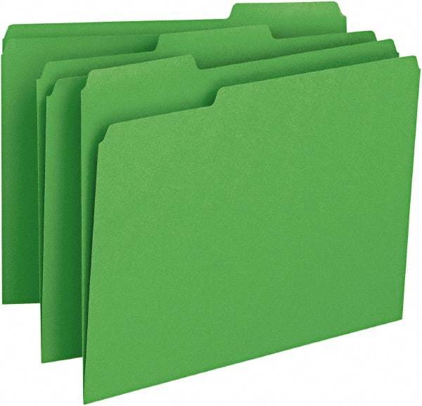 SMEAD - 8-1/2 x 11", Letter Size, Green, File Folders with Top Tab - 11 Point Stock, Assorted Tab Cut Location - Benchmark Tooling