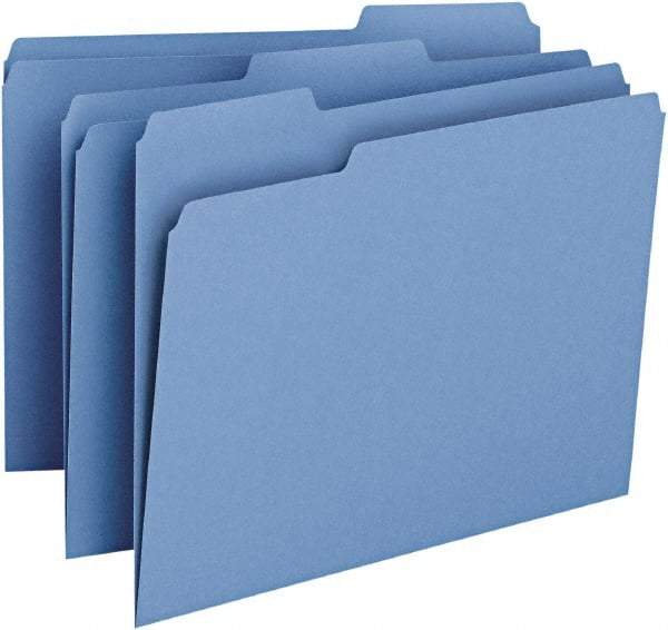 SMEAD - 8-1/2 x 11", Letter Size, Blue, File Folders with Top Tab - 11 Point Stock, Assorted Tab Cut Location - Benchmark Tooling