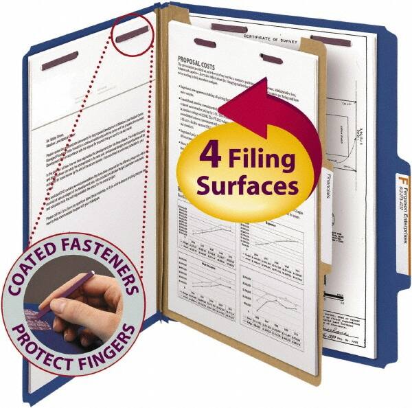 SMEAD - 8-1/2 x 11", Letter Size, Dark Blue, Classification Folders with Top Tab Fastener - 23 Point Stock, Right of Center Tab Cut Location - Benchmark Tooling