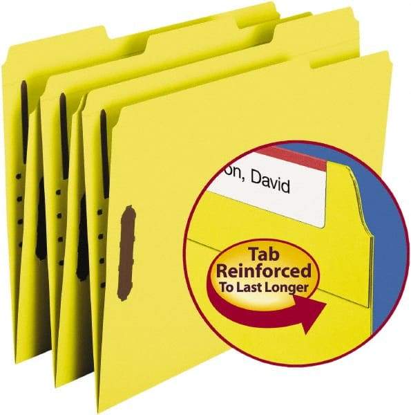 SMEAD - 8-1/2 x 11", Letter Size, Yellow, File Folders with Top Tab - 11 Point Stock, Assorted Tab Cut Location - Benchmark Tooling