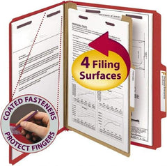 SMEAD - 8-1/2 x 11", Letter Size, Bright Red, Classification Folders with Top Tab Fastener - 23 Point Stock, Right of Center Tab Cut Location - Benchmark Tooling