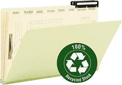 SMEAD - 9-1/2 x 14-1/2", Legal, Green, Classification Folders with Top Tab Fastener - 25 Point Stock, Right of Center Tab Cut Location - Benchmark Tooling