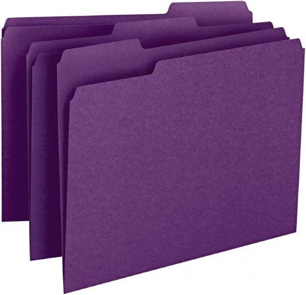 SMEAD - 8-1/2 x 11", Letter Size, Purple, File Folders with Top Tab - 11 Point Stock, Assorted Tab Cut Location - Benchmark Tooling