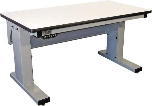 Proline - 60 Wide x 30" Deep x 42-1/2" High, Plastic Laminate Workbench - Adjustable Height Legs, Light Gray - Benchmark Tooling