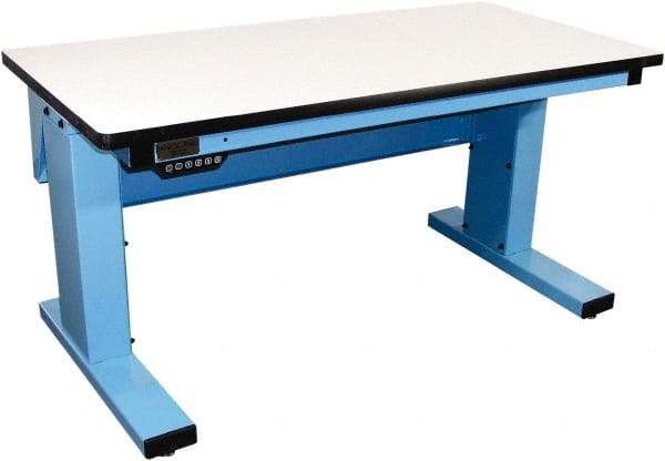 Proline - 60 Wide x 30" Deep x 42-1/2" High, Plastic Laminate Workbench - Adjustable Height Legs, Light Blue - Benchmark Tooling