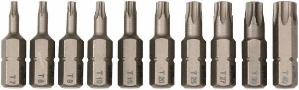 Wiha - 10 Piece, 1/4" Drive Screwdriver Insert Bit Set - T7 to T40 Torx - Benchmark Tooling