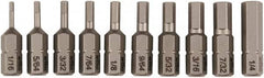 Wiha - 10 Piece, 1/4" Drive Screwdriver Insert Bit Set - 1/16 to 1/4" Hex - Benchmark Tooling