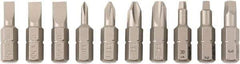 Wiha - 10 Piece, 1/4" Drive Screwdriver Insert Bit Set - #0 to #3 Phillips, #1 to #3 Square Recess, 4.5, 5.5 & 6mm Slotted - Benchmark Tooling