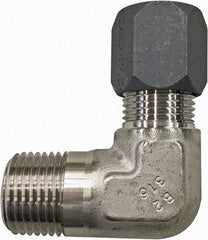 Made in USA - 1/2" OD, Grade 316Stainless Steel Male Elbow - 3/4" Hex, Comp x MPT Ends - Benchmark Tooling