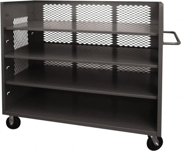 Durham - 2,000 Lb Capacity, 3 Shelf, 3-Sided Steel Truck - 30" Long x 60-1/2" Wide x 56-7/16" High, Phenolic Wheels - Benchmark Tooling