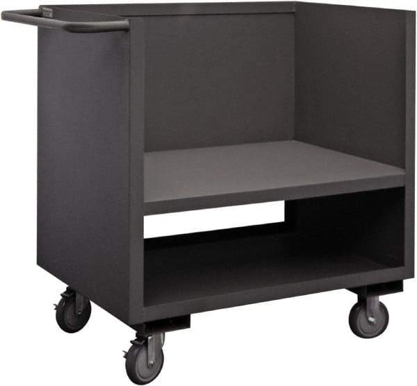 Durham - 1,200 Lb Capacity, 1 Shelf, 3-Sided Steel Truck - 18" Long x 36" Wide x 40" High, Phenolic Wheels - Benchmark Tooling