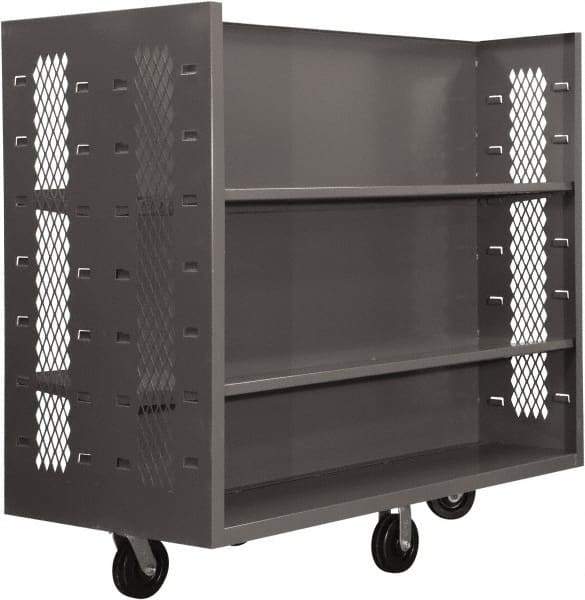 Durham - 2,000 Lb Capacity, 4 Shelf, 2-Sided Steel Mesh Stock Truck - 30" Long x 48" Wide x 57" High, Phenolic Wheels - Benchmark Tooling