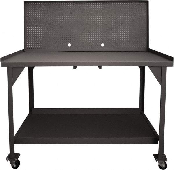 Durham - Pegboard Panel Mobile Work Bench - Steel, Fixed Leg, Gray, 60" Long x 30" Deep x 30-1/4" High - Benchmark Tooling