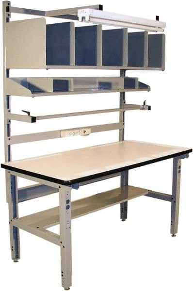 Proline - 60 Wide x 30" Deep x 36" High, Plastic Laminate Workbench - Adjustable Height Legs, Light Gray - Benchmark Tooling