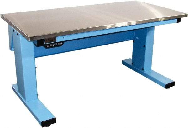 Proline - 60 Wide x 30" Deep x 42-1/2" High, Stainless Steel Workbench - Adjustable Height Legs, Light Blue - Benchmark Tooling