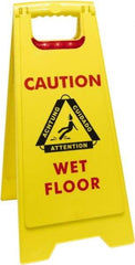 O-Cedar - Caution - Cuidado - Wet Floor - Piso Mojado, 12" Wide x 25" High, Plastic Floor Sign - English/Spanish, A-Frame, Red & Black on Yellow, For Accident Prevention - Benchmark Tooling