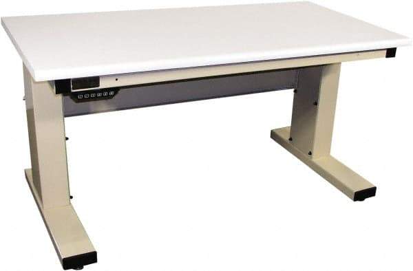 Proline - 60 Wide x 30" Deep x 42-1/2" High, Plastic Laminate Workbench - Adjustable Height Legs, Light Beige - Benchmark Tooling