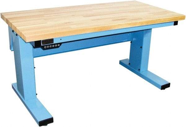 Proline - 60 Wide x 30" Deep x 42-1/2" High, Maple Workbench - Adjustable Height Legs, Light Blue - Benchmark Tooling