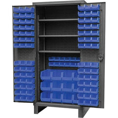 Durham - 3 Shelf 108 Bin Storage Cabinet - Steel, 36" Wide x 24" Deep x 78" High, Gray - Benchmark Tooling