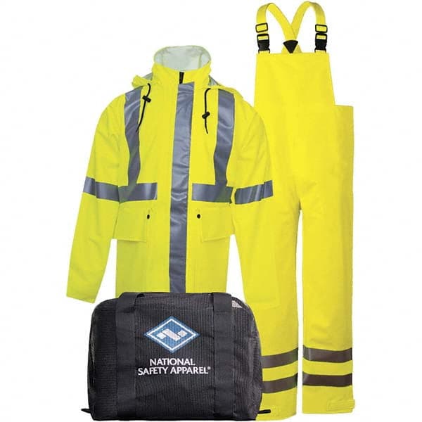 National Safety Apparel - Size 4XL Hi-Viz Yellow Flame Resistant/Retardant Rain High Visibility Two Piece Suit - Exact Industrial Supply