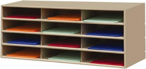 Durham - 38" Wide x 18" High x 16" Deep Steel Literature Holder - 12 Compartments, Tan, 11" Wide x 3" High x 11-5/8" Deep Compartment - Benchmark Tooling