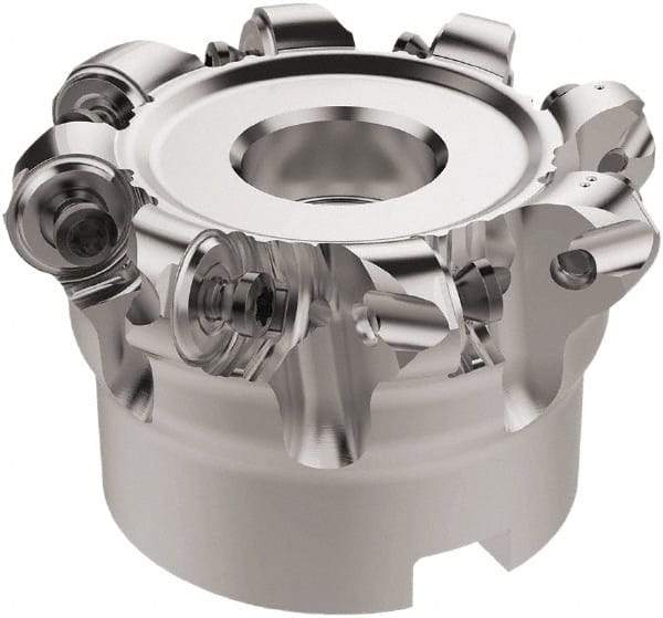 Seco - 63mm Cut Diam, 6mm Max Depth, 22mm Arbor Hole, 8 Inserts, RNMU12.. Insert Style, Indexable Copy Face Mill - R220.28 Cutter Style, 10,000 Max RPM, 40mm High, Through Coolant, Series R220 - Benchmark Tooling