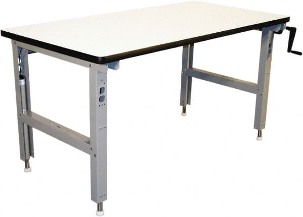 Proline - 60 Wide x 30" Deep x 42" High, Plastic Laminate Workbench - Adjustable Height Legs, Light Gray - Benchmark Tooling