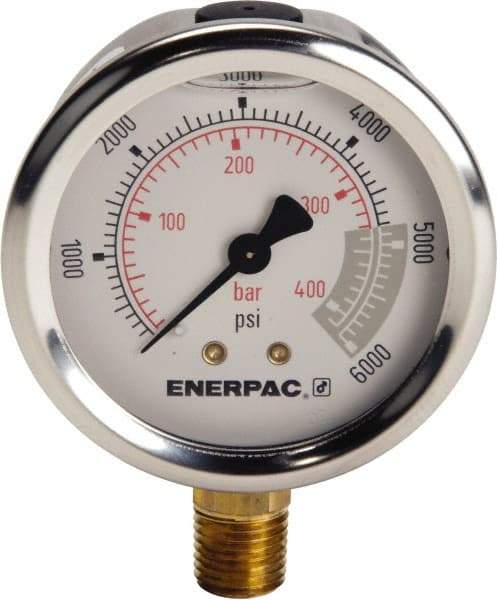 Enerpac - Hydraulic Pressure Gages & Adapters Type: Liquid-Filled Gauge Pressure Rating: 0 - 6000 - Benchmark Tooling