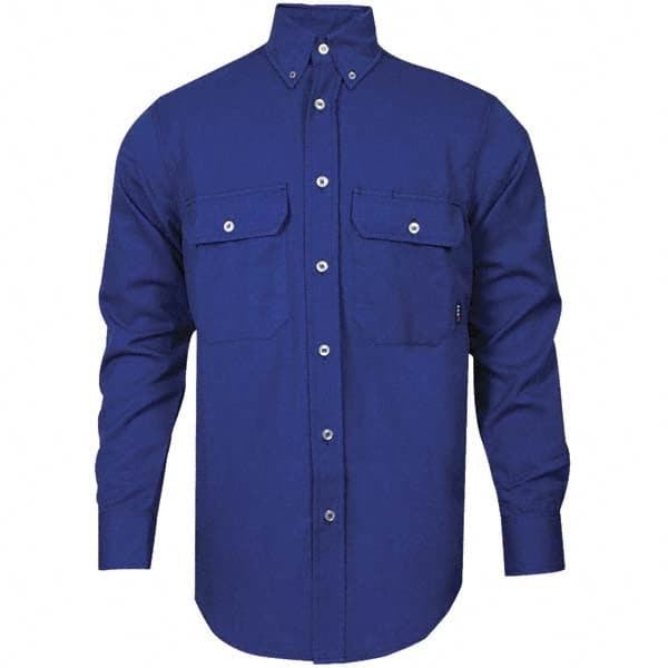 National Safety Apparel - Size L Royal Blue Flame Resistant/Retardant Long Sleeve Button Down Shirt - Exact Industrial Supply