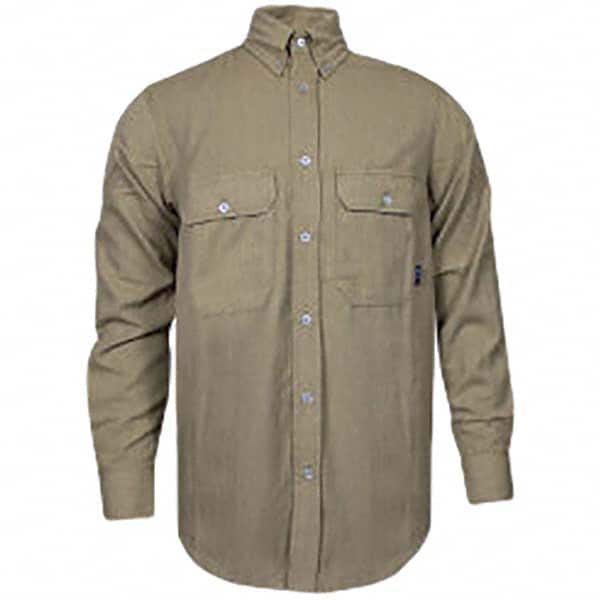 National Safety Apparel - Size L Tan Flame Resistant/Retardant Long Sleeve Button Down Shirt - Exact Industrial Supply