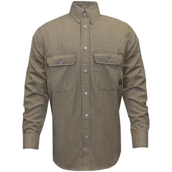 National Safety Apparel - Size S Tan Flame Resistant/Retardant Long Sleeve Button Down Shirt - Exact Industrial Supply