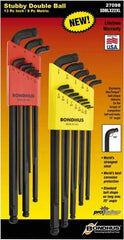 Bondhus - 22 Piece, L-Wrench Ball End Hex Key Set - 0.05 to 3/8" Range, 3.16" OAL, - Benchmark Tooling