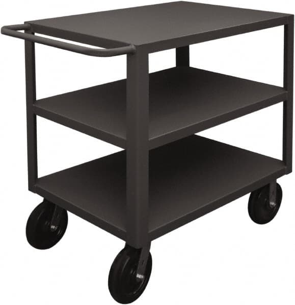 Durham - 5,000 Lb Capacity, 24" Wide x 36" Long x 40-1/4" High Heavy Duty Service Cart - 3 Shelf, Steel, 2 Rigid/2 Swivel Casters - Benchmark Tooling