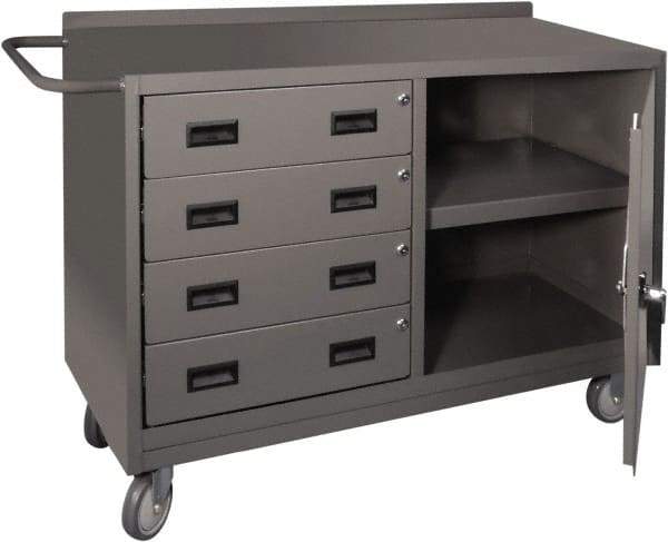 Durham - 1,200 Lb Capacity, 18" Wide x 48" Long x 30-3/4" High Mobile Cart - 1 Door, 4 Drawer, 1 Shelf, Steel, 2 Rigid/2 Swivel Casters - Benchmark Tooling