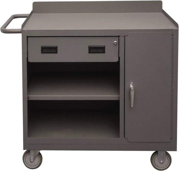 Durham - 1,200 Lb Capacity, 18" Wide x 36" Long x 39-3/4" High Mobile Cart - 1 Door, 1 Drawer, 2 Shelf, Steel, 2 Rigid/2 Swivel Casters - Benchmark Tooling