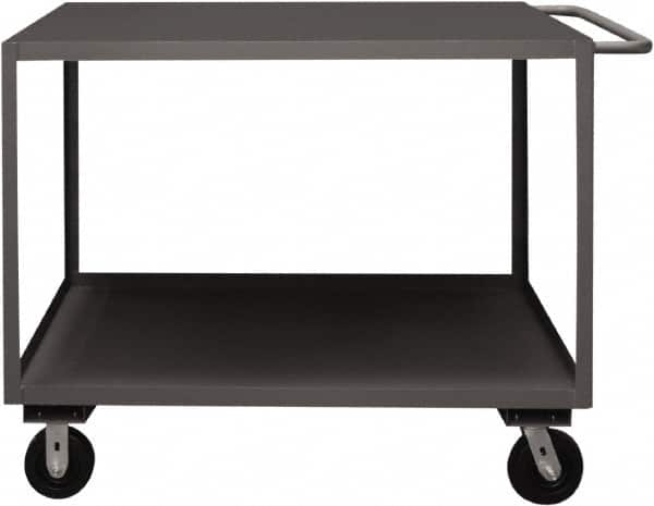 Durham - 3,000 Lb Capacity, 24" Wide x 48" Long x 39-1/16" High Service Cart - 2 Shelf, Steel, 2 Rigid/2 Swivel Casters - Benchmark Tooling