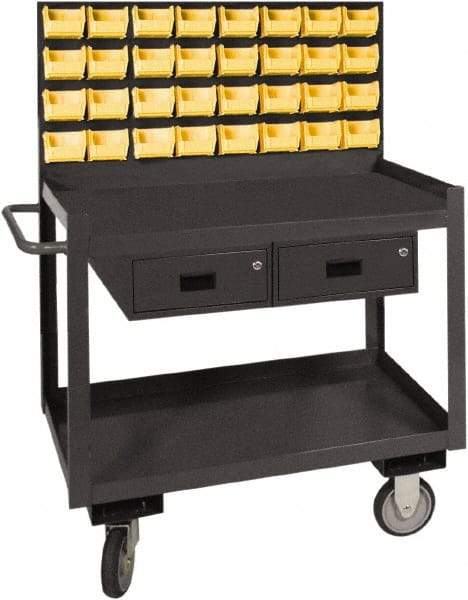 Durham - 1,200 Lb Capacity, 24" Wide x 36" Long x 64-1/8" High Service Cart - 2 Drawer, 2 Shelf, Steel, 2 Rigid/2 Swivel Casters - Benchmark Tooling