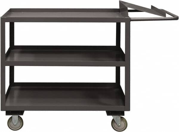 Durham - 1,200 Lb Capacity, 24" Wide x 48" Long x 37-5/8" High Order Picking Cart - 3 Shelf, Steel, 2 Rigid/2 Swivel Casters - Benchmark Tooling