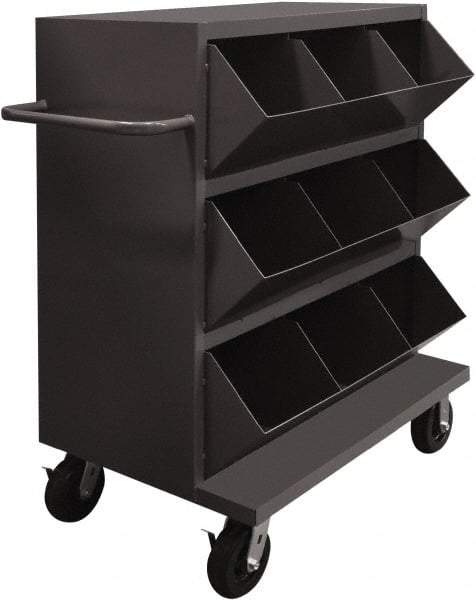 Durham - 2,400 Lb Capacity, 24" Wide x 36" Long x 49-1/4" High Storage Bin Cart - 9 Slot, Steel, 2 Rigid/2 Swivel Casters - Benchmark Tooling