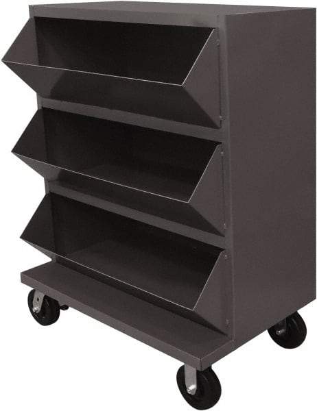 Durham - 2,400 Lb Capacity, 24" Wide x 36" Long x 49-1/4" High Storage Bin Cart - 3 Slot, Steel, 2 Rigid/2 Swivel Casters - Benchmark Tooling