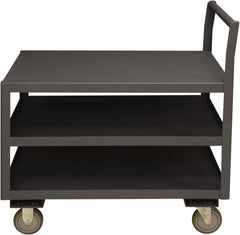 Durham - 1,200 Lb Capacity, 30-1/4" Wide x 63" Long x 37-1/2" High Service Cart - 3 Shelf, Steel, 2 Rigid/2 Swivel Casters - Benchmark Tooling