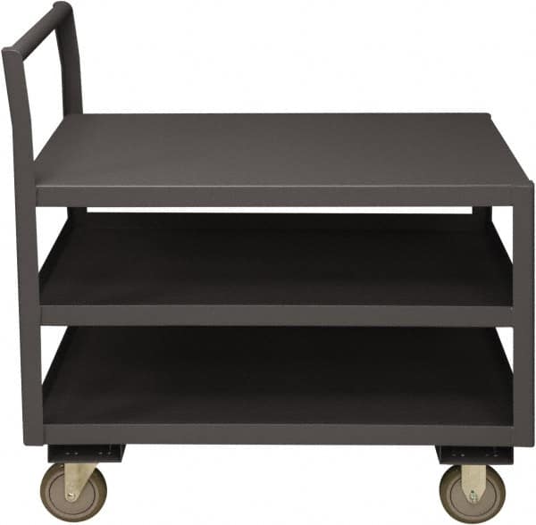 Durham - 1,200 Lb Capacity, 30-1/4" Wide x 51" Long x 37-1/2" High Service Cart - 3 Shelf, Steel, 2 Rigid/2 Swivel Casters - Benchmark Tooling