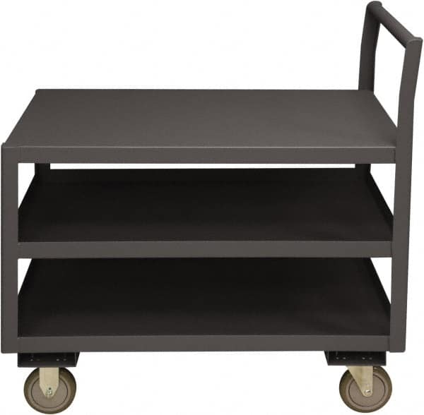 Durham - 1,200 Lb Capacity, 24-1/4" Wide x 51" Long x 37-1/2" High Service Cart - 3 Shelf, Steel, 2 Rigid/2 Swivel Casters - Benchmark Tooling