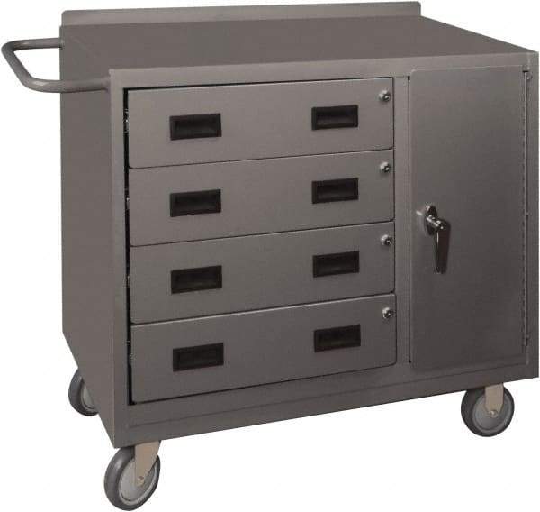 Durham - 1,200 Lb Capacity, 18" Wide x 36" Long x 39-3/4" High Mobile Cart - 1 Door, 4 Drawer, 1 Shelf, Steel, 2 Rigid/2 Swivel Casters - Benchmark Tooling