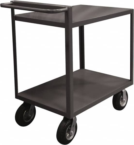 Durham - 1,500 Lb Capacity, 24" Wide x 36" Long x 39-7/16" High Service Cart - 2 Shelf, Steel, 2 Rigid/2 Swivel Casters - Benchmark Tooling