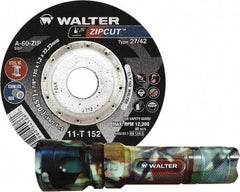 WALTER Surface Technologies - 60 Grit, 4-1/2" Wheel Diam, 3/64" Wheel Thickness, 7/8" Arbor Hole, Type 27 Depressed Center Wheel - Coarse Grade, Aluminum Oxide, Resinoid Bond, 13,300 Max RPM, Compatible with Angle Grinder - Benchmark Tooling
