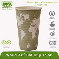 ECO PRODUCTS - World Art Renewable Compostable Hot Cups, 16 oz, 50/PK, 20 PK/CT - World Art Design - Benchmark Tooling