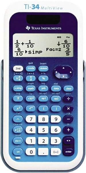 Texas Instruments - LCD Scientific Calculator - 3 x 5.8 Display Size, Blue & White, Battery & Solar Powered, 9.8" Long x 6.8" Wide - Benchmark Tooling