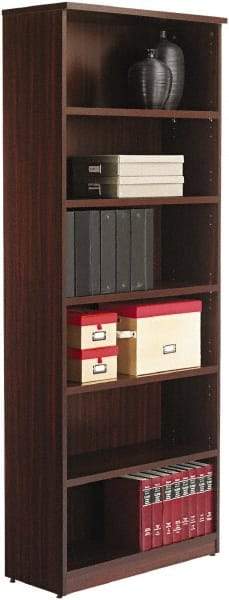 ALERA - 6 Shelf, 80-3/8" High x 31-3/4" Wide Bookcase - 14" Deep, Woodgrain Laminate, Mahogany - Benchmark Tooling