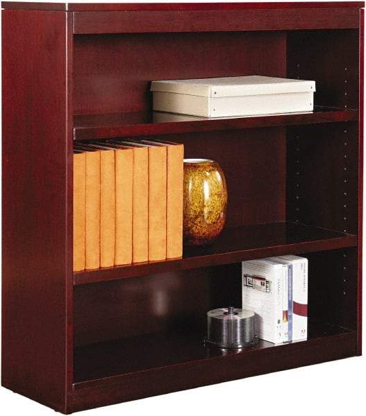 ALERA - 3 Shelf, 36" High x 35-5/8" Wide Bookcase - 11-3/4" Deep, Wood Veneer, Mahogany - Benchmark Tooling